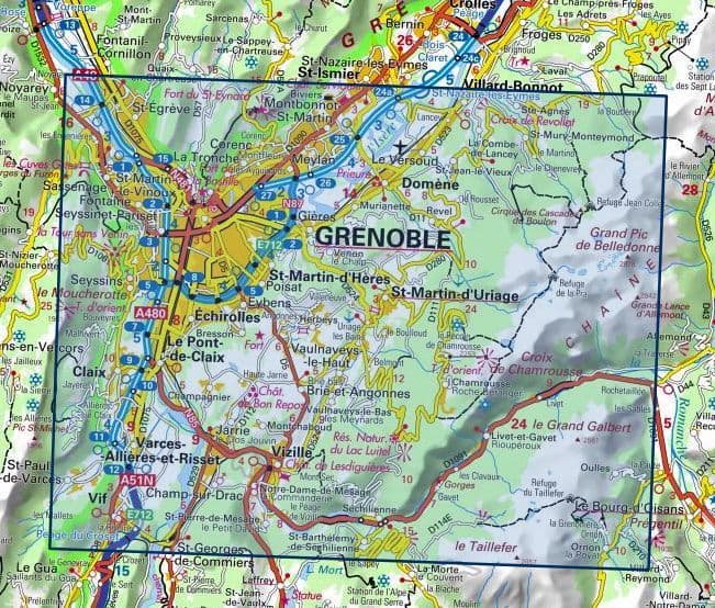 Grenoble Map IGN 3335 OT Grenoble / Chamrousse / Belldonne | Backcountry Books