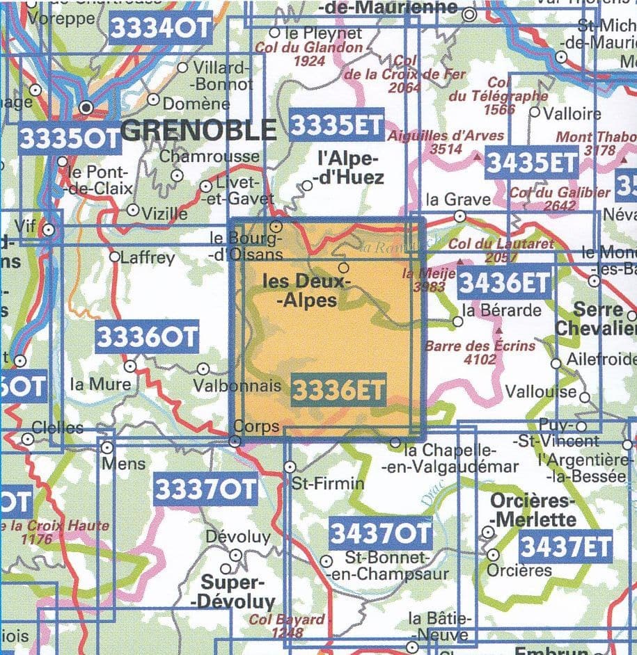Les Deux Alpes Map | IGN 3336 ET les Deux Alpes, Olan, Muzelle, Parc national de Ecrins | Backcountry Books