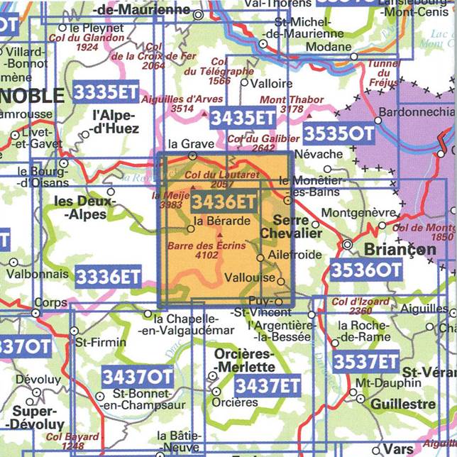 Ecrins Map IGN 3436 OT Meije, Pelvoux, Parc National des Ecrins | Backcountry books