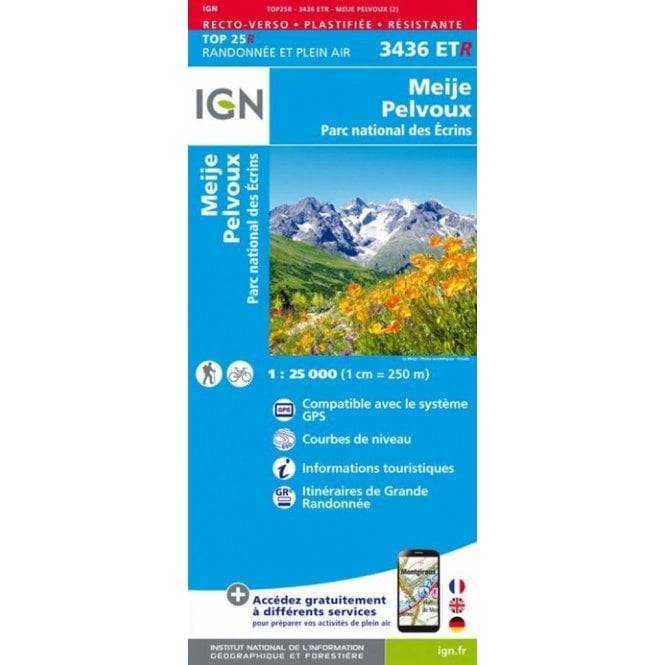 Carte des Écrins | IGN 3436 ETR Meije, Pelvoux, Parc National des Ecrins Résistant