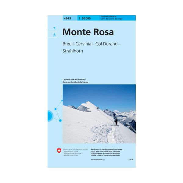 Monte Rosa Ski Touring Map | Swisstopo 494S Monte Rosa, Breuil-Cervinia, Col Durand, Strahlhorn Ski Touring Map | Backcountry Books