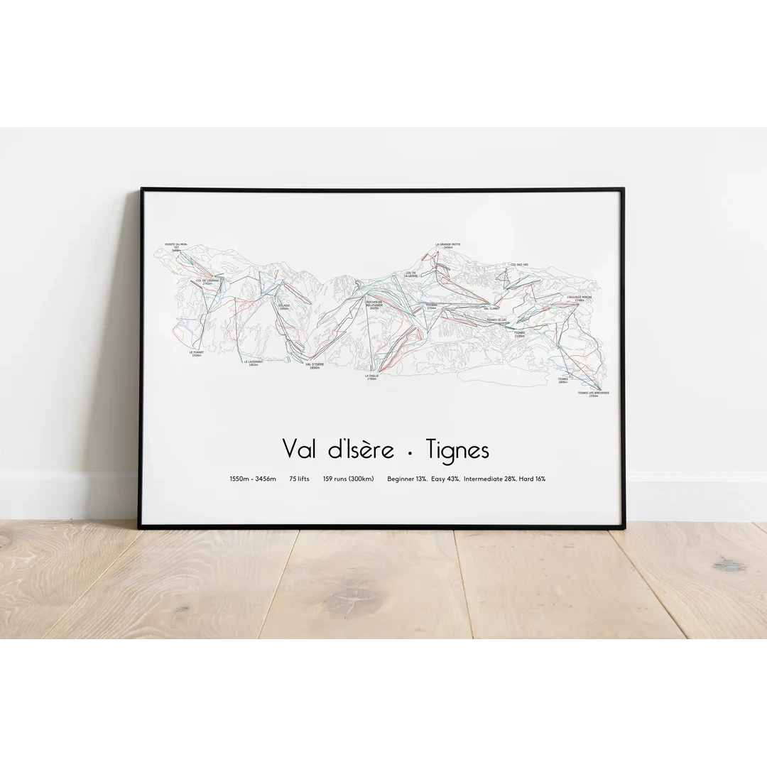 Tignes-Val d'isere-piste-map-wall-print-Backcountry-Books