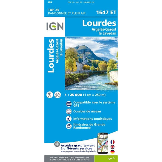 Lourdes Map | IGN 1647 ET Lourdes, Argeles-Gazost, le Lavedan | Backcountry Books