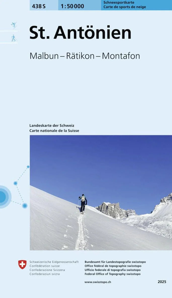 Swisstopo 438S St Antonien, Malbun, Ratikon, Montafon Ski Touring Map