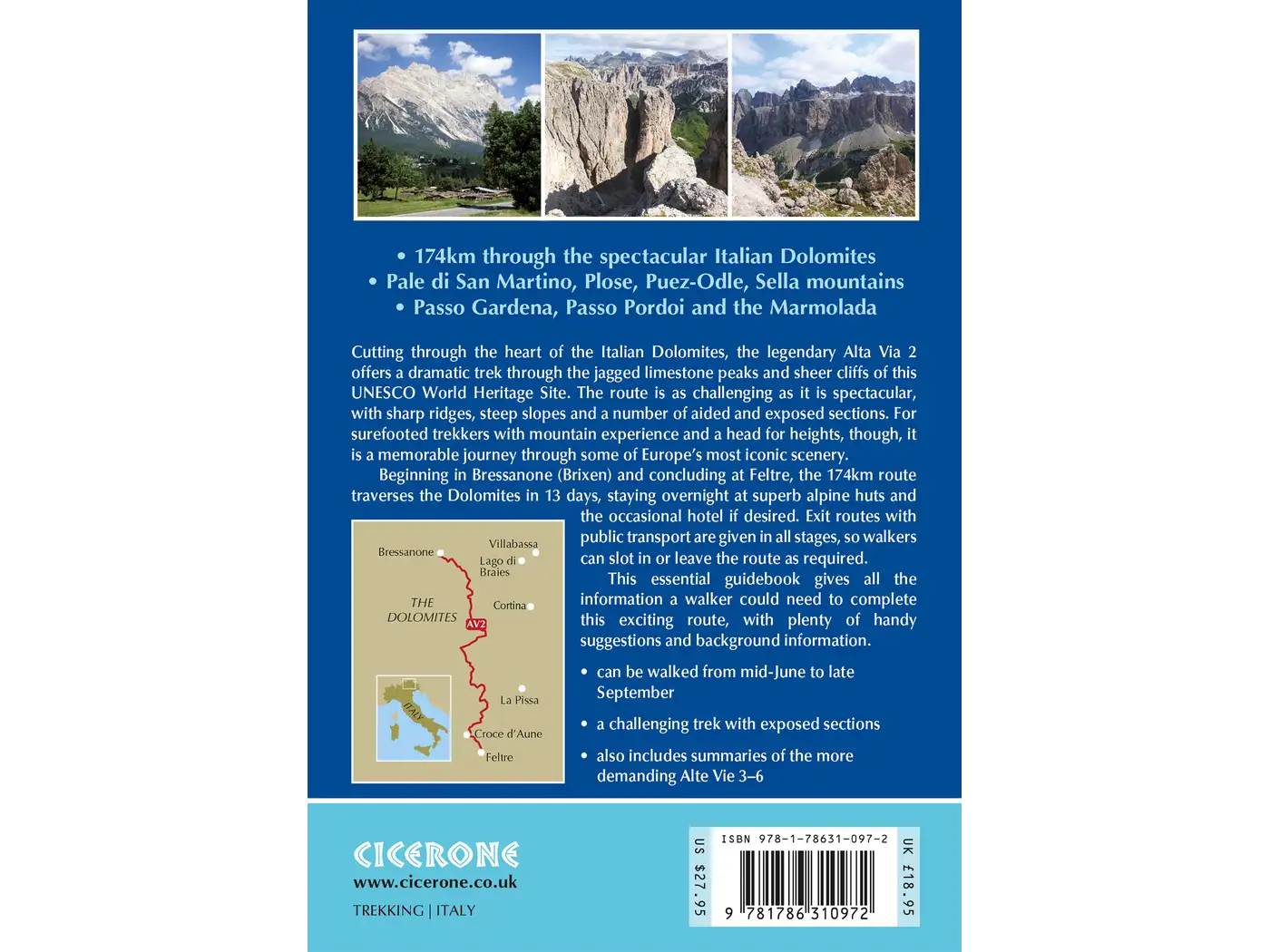 Alta Via 2 Trekking in the Dolomites Guide Book | Backountry Books