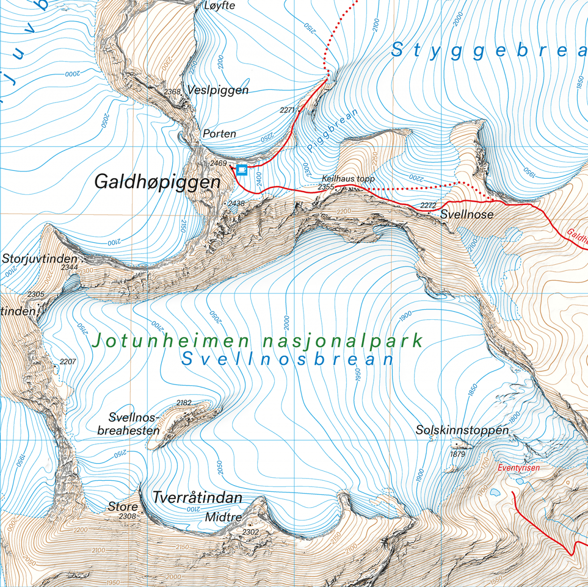 Jotunheimen Map Galdhopiggen and Glittertinden | Backcountry Books