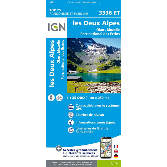 Les Deux Alpes Map | IGN 3336 ET les Deux Alpes, Olan, Muzelle, Parc national de Ecrins | Backcountry Books