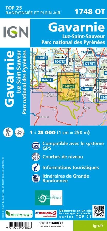 Gavarnie Map | IGN 1748 OT Gavarnie, Luz-Saint-Sauveur, Parc National des Pyrenees | Backcountry Books