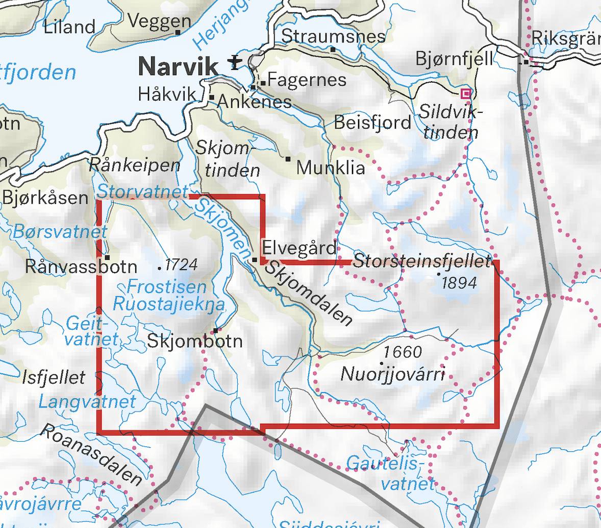Narvik Map | Calazo High Mountain Map Narvik: Frostisen & Nuorjjovarri | Backcountry Books