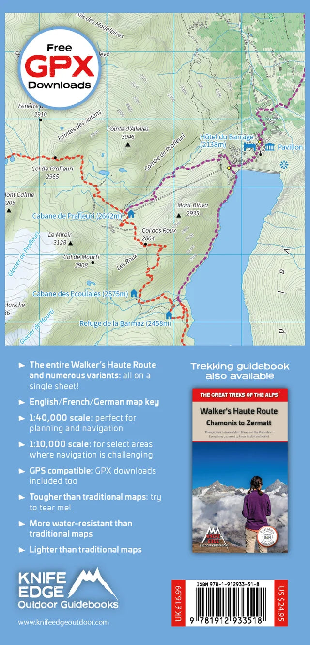 Mappa del trekking Haute Route di Walker: da Chamonix a Zermatt