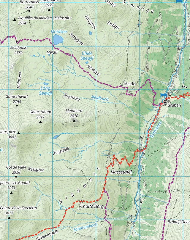 Mappa del trekking Haute Route di Walker: da Chamonix a Zermatt