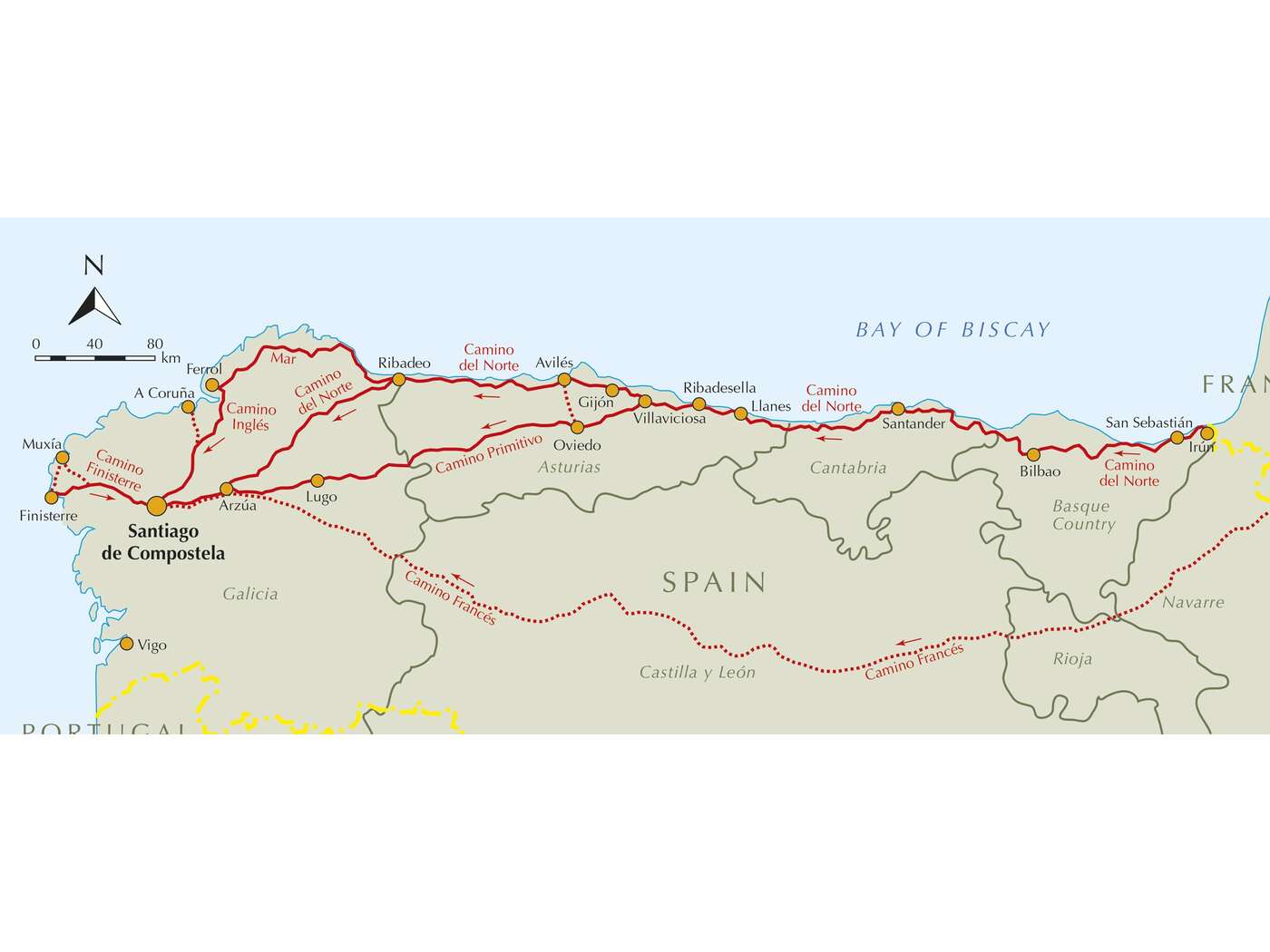 The Camino del Norte and Camino Primitivo | To Santiago de Compostela and Finisterre from Irun or Oviedo
