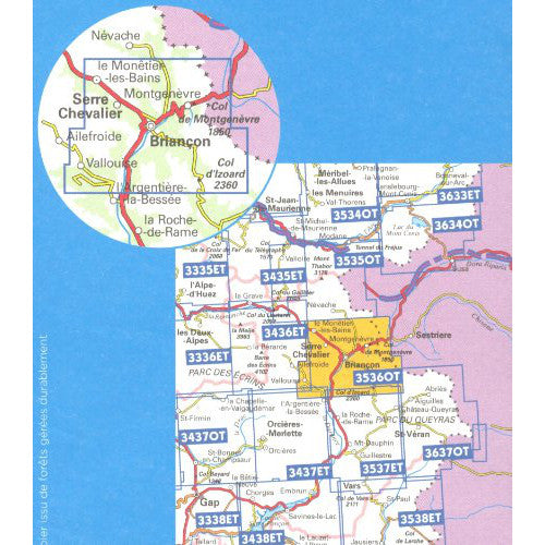 Ecrins Map IGN 3536 OT Briancon, Serre Chevalier, Montgenevre | Backcountry Books
