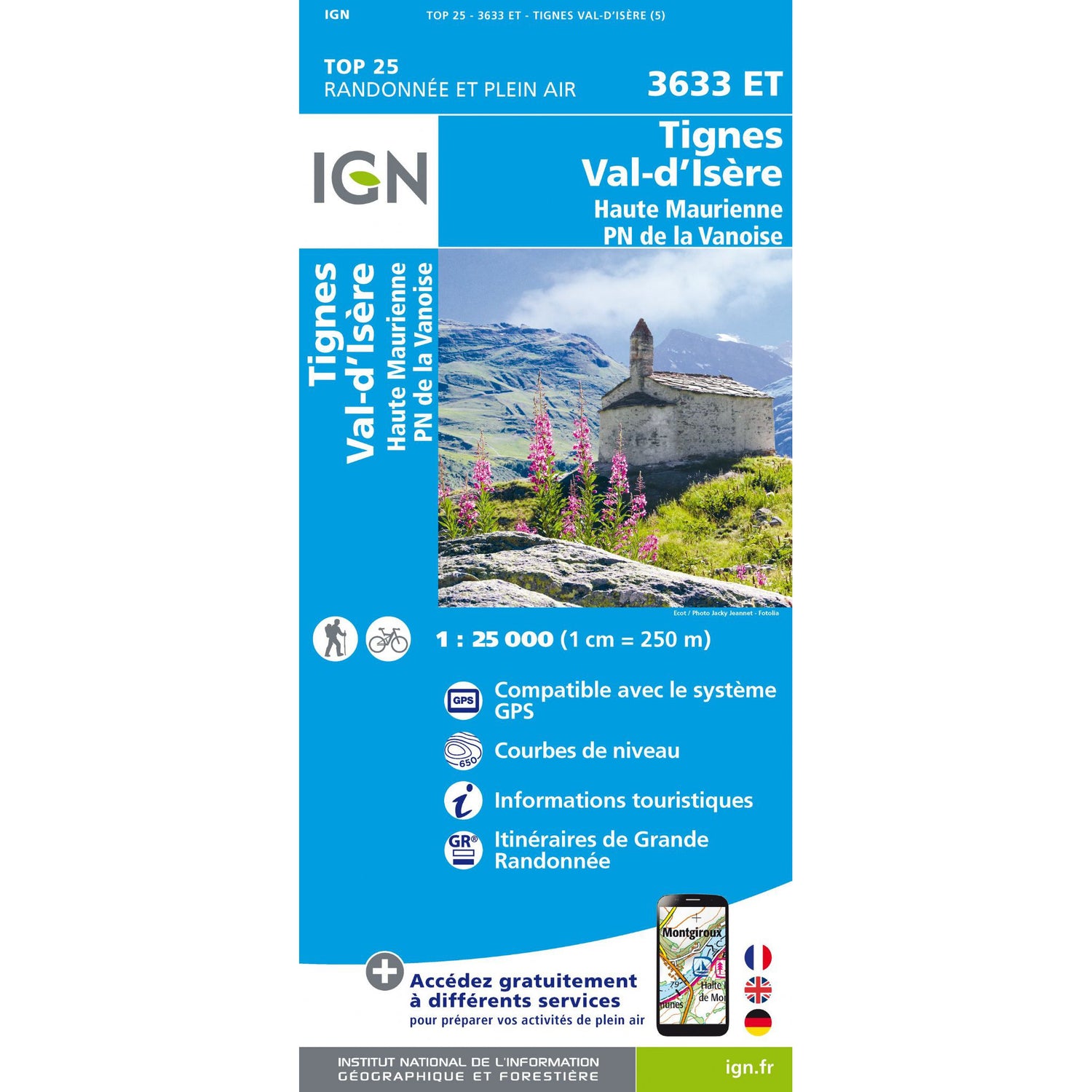 Tignes Val d'Isere Map Map | IGN 3633 ET Tignes, Val d'Isere, Haute Maurienne, PN de la Vanoise | Backcountry Books