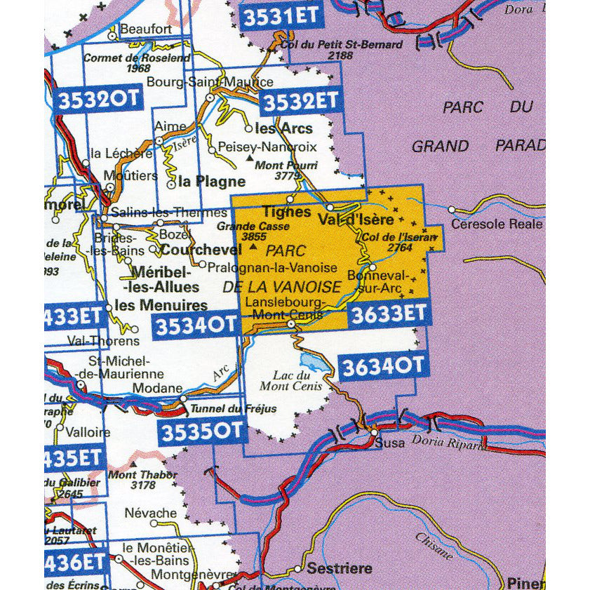 Tignes Val d'Isere Map Map | IGN 3633 ET Tignes, Val d'Isere, Haute Maurienne, PN de la Vanoise | Backcountry Books