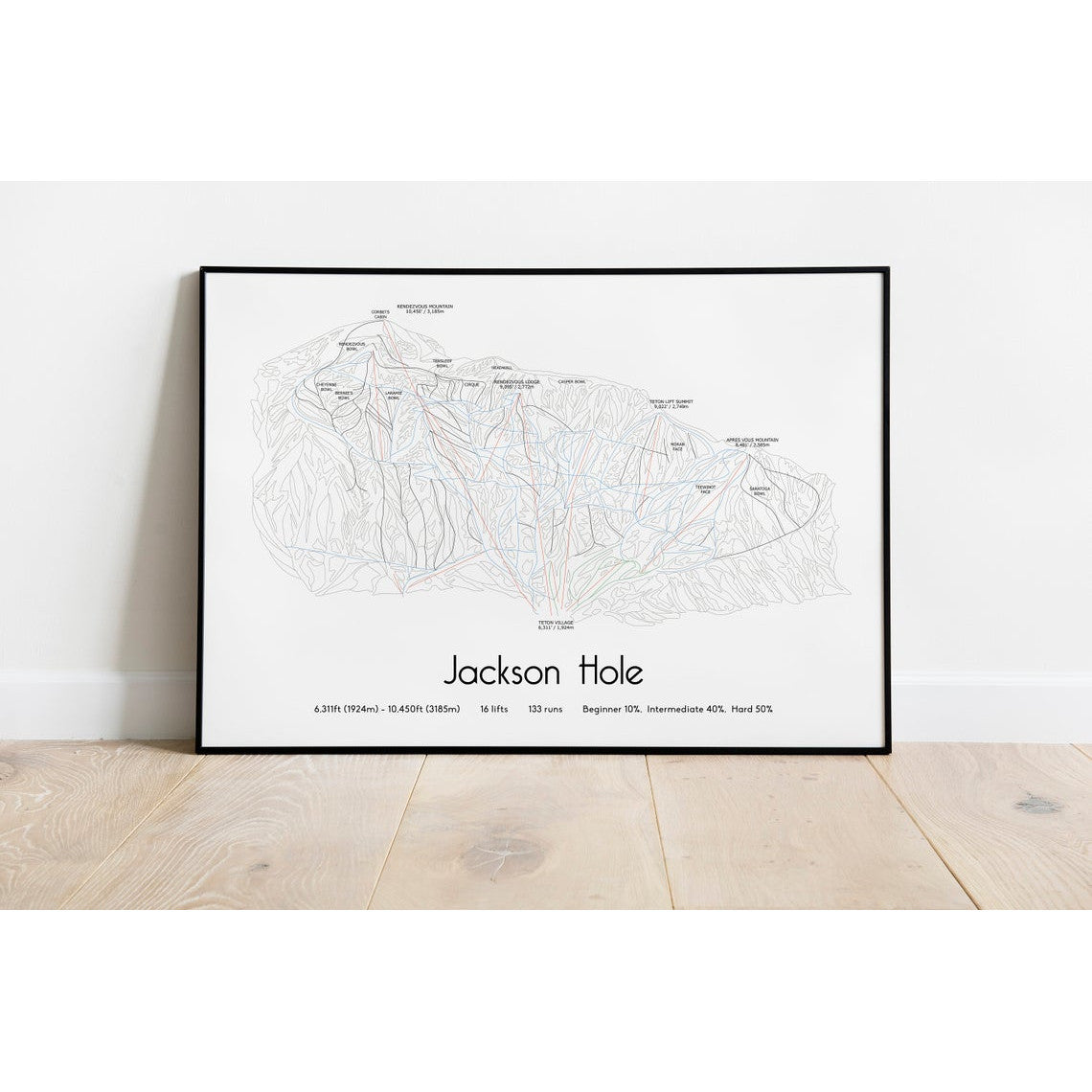 Jackson Hole Piste Map Wall Print Poster | Backcountry Books | Bluebell and Moss