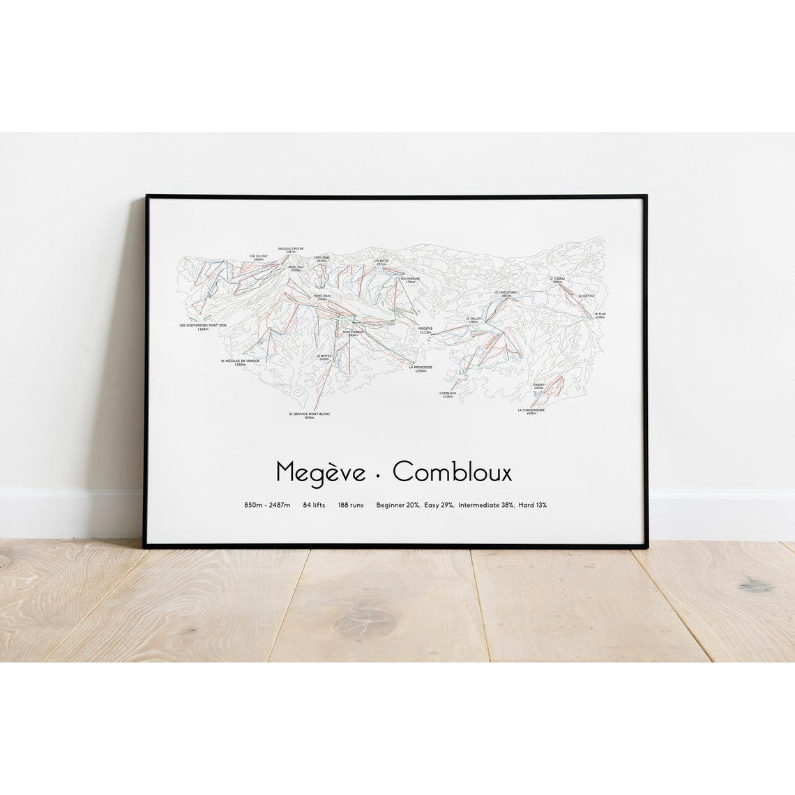 Megeve Combloux Piste Map Wall Print Poster