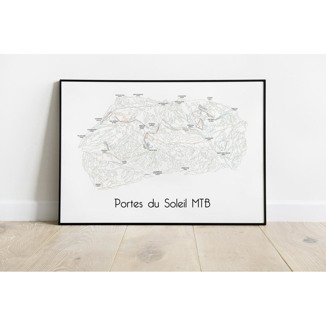 Portes du Soleil Mountain Bike Trails Map Wall Print Poster | Backcountry Books | Bluebell and Moss