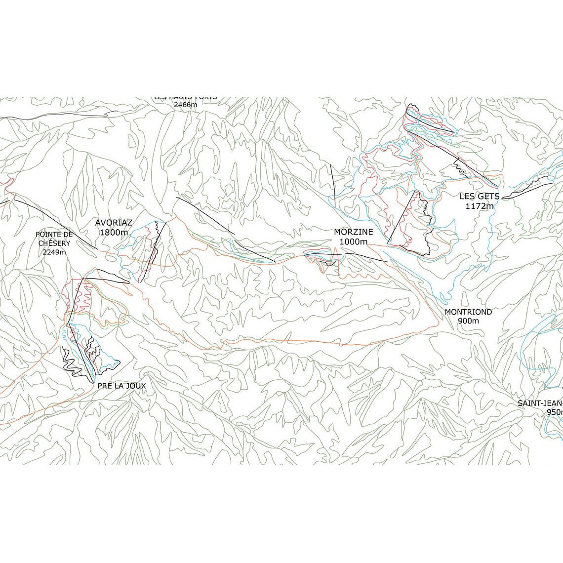 Portes du Soleil Mountain Bike Trails Map Wall Print Poster | Backcountry Books | Bluebell and Moss