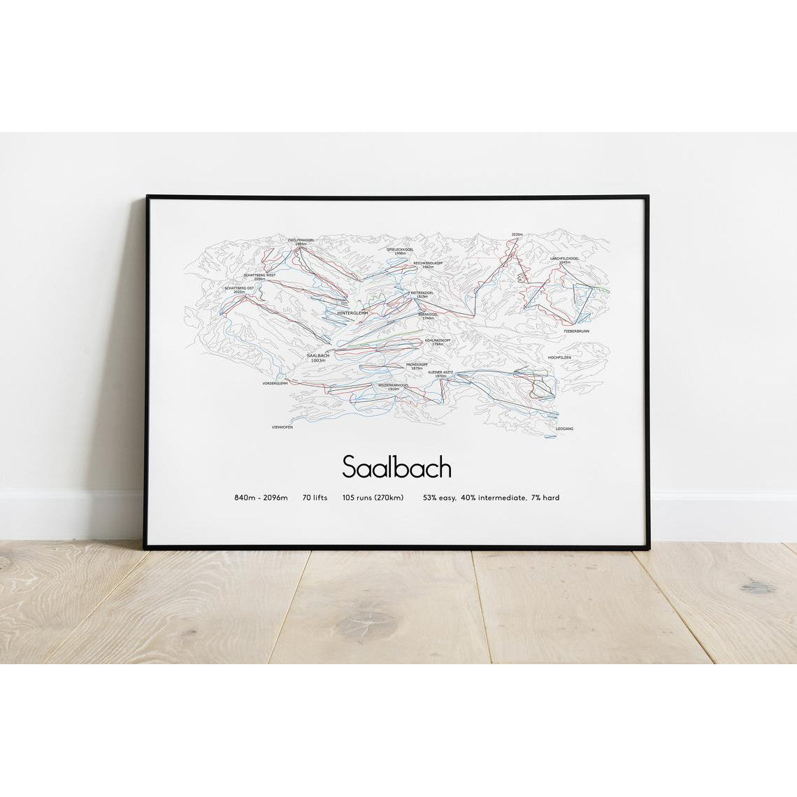 Saalbach Piste Map Wall Print Poster | Backcountry Books