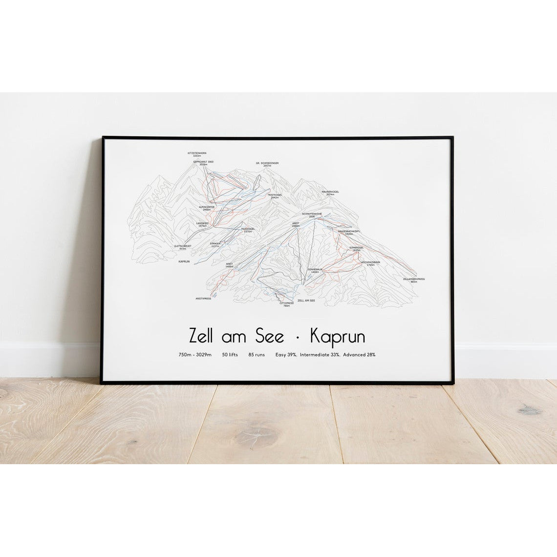 Zell am See Kaprun ski piste map wall print poster | Backcountry Books