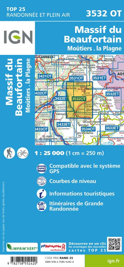 La Plagne Map | IGN 3532 OT Massif du Beaufortin / Moûtiers / La Plagne